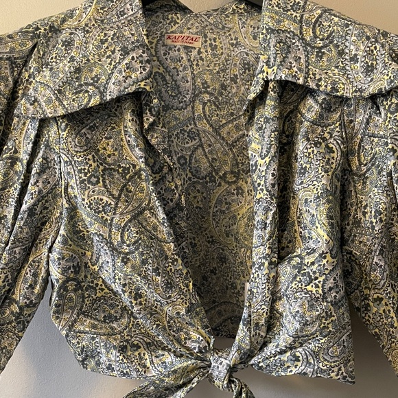 Kapital Blue and Cream Paisley Tie-Front Blouse - Picture 3 of 6